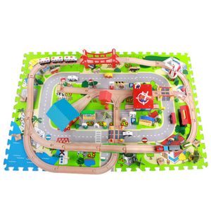 125 bitar av trästågbanan Toy Car Set Boys and Girls 3D Puzzle Assembly 3-6-7-9 år gammal