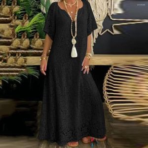 カジュアルドレス女性Vネックドレスエレガントなレース夏の見事なミッドウエストレディースのホリデービーチウェアと刺繍入り