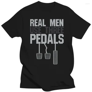 Мужские футболки, забавный автомобильный парень, подарок, настоящие мужчины, футболка с тремя педалями, повседневная рубашка, хлопковая однотонная