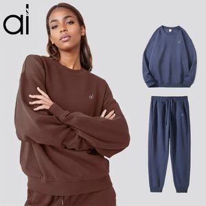 AL Yoga Acco Crew Szyja Pullover ciepłe bluzy Srebrne logo 3D na klatce piersiowej luźna odzież dresowa unisex swobodne sweattops kurtka na biegu