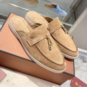 Loro Top Mule Piana Womens Tisters Flats LP Loafers Real Suede Moccasin Size 35-42 Luxury Designer Shoes Summer Slip-ons Deep Ocra Babouche Charms Walk 4432ess