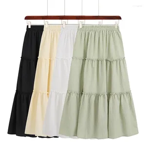 スカート2024女性の夏新鮮なソリッドカラースカートハイウエストプリーツケーキの気質汎用性の高いミディアムとロング