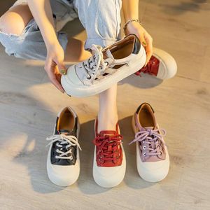 Walking Shoes Top Layer Cow Leather Casual Women Thick Sules Elevated Toe Hollow Out Breattable Soon Up Single Boots Outdoor