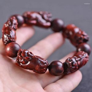 Strand Xiaoye Purple Sandalwood Armband Pixiu Fin Carved Blood Buddha Pärlor gamla material Primordial Year