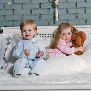Dave Bella Childrens Girls Boy's Pajamas Suit Autumn Fashion Pure Cotton Courtecy Plaid Two-Piece DB3236106 240312