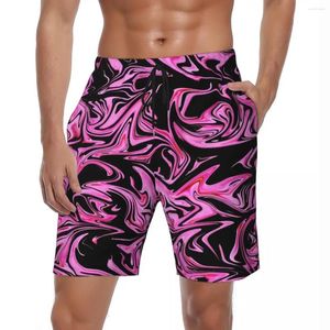 Men's Shorts Men Board Marble Y2K Retro Beach Trunks Pink And Black Liquid Fast Dry Running Surf Large Size Short Pants