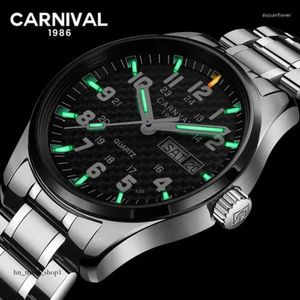 Armbandsur Carnival T25 Tritium Gas Luminous Quartz Watch Men Waterproof Mens Watches Sapphire Crystal Clock Relogio Masculino 564