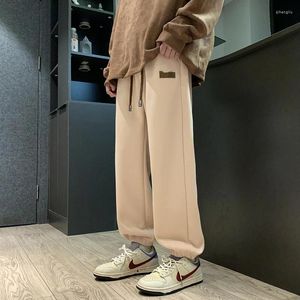 Men's Pants Spring Autumn Pockets Solid Drawstring High Waist Elastic Wide Legs Casual Sports Loose Trousers Office Lady Vintage