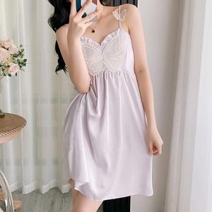 Kadınların Pijama Kemezi Nightgown Seksi Kadın Dantel Spagetti Strap Nightdress Yaz İpek Saten Samimi iç çamaşırı sırtsız ev elbisesi