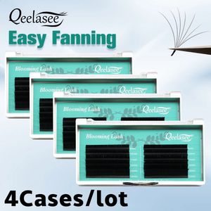 QEELASEE 4 상자 자동 개화 빠른 피는 팬 쉬운 속눈썹 240305