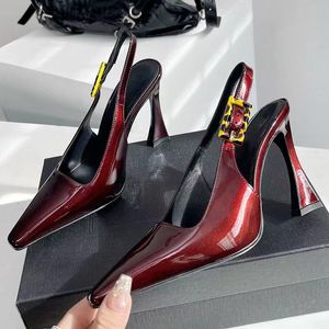 Mulheres sexy estilo sandálias de salto alto 2024 chegam novas senhoras estilingue fora do vestido de alta qualidade bombas de festa de couro genuíno para mulher