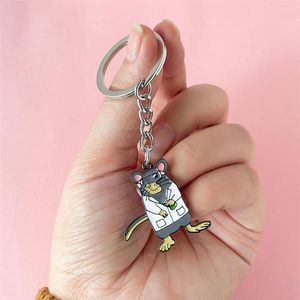 Keychains Lab Rat Keychain Söt mode Vetenskaplig emaljhänge för kemi Biologi Studentlärares smycken gåva