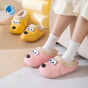 Slippers Mo Dou 2022 New Women's Cute Cartoon Big Eye Dog Couple's Home Outdoor Waterproof Upper Men's Warm Plush Comfortable Lining Shoe