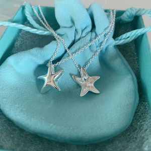 Designer Tiffay och Co S925 Sterling Silver Glossy Starfish Necklace Female Cool Style Nisch Design Pendant Simple Clavicle Accessories
