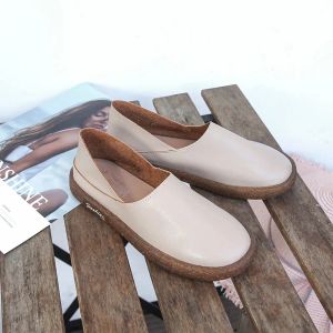 Sapatos planos para mulheres 2023 Primavera outono Novo redondo de cabeça redonda ladras femininas sola japonesa moda casual panos frescos mujer