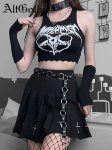 Tops Altgoth Dark Gothic Y2K Vest Women HARAJUKU Streetwear Grunge Pentagram drukowane zbiorniki uprawne Tops Emo alt Mall Goth Black Stroje