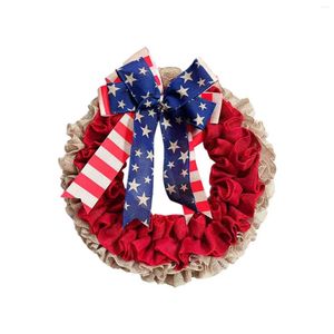 Dekorativa blommor USA Independence Day Wreath Decoration Outdoor Garden Front Pendant Window Prop