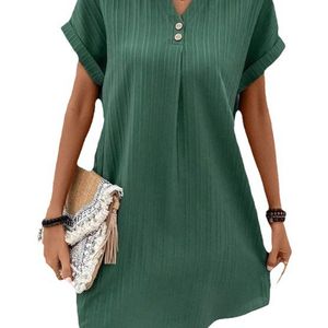 Summer Women Casual Dresses Button Down Sexy V Neck sundress kortärmad klassisk grundläggande arbetskontor Pullover Dress