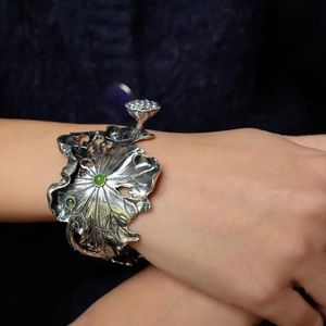 Antik Altın İşçilik Lotus Vinesbracelet Kadınlar için İffet Out Kişilik Etnik Tarzı Cazibesi Gümüş Takı 240311