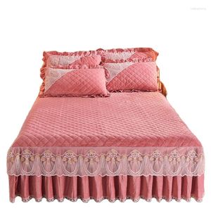 Saia de cama estilo coreano renda bordado inverno veludo cristal saias rosa