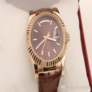 Luksusowe męskie zegarek Rose Golden Unisex Nowy Automatyczny automatyczny mechaniczny zegarek na nadgarstek skórzany pasek 36 mm188i