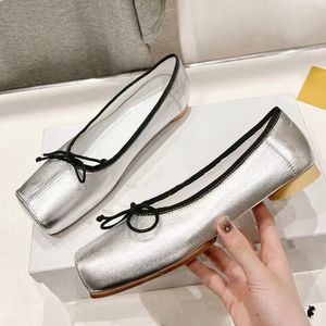 2024 spring summer new arrive women ballet flats runway designer square toe high quality silk with sweet bow-knot decor low heel outside dress shoes