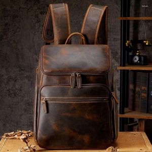 Rucksack, europäischer Vintage-Stil, Rindsleder, handgefertigt, echtes Crazy Horse, Umhängetasche, modisch, für Reisen, große Kapazität