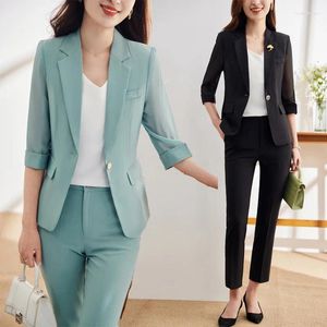 Women's Two Piece Pants High-Grade Suit Jacket Summer Thin Casual Temperament Work Clothes Professional Small Formal Wear