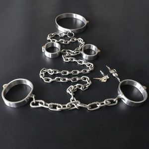 Adult Games BDSM Bondage Lock Stainless Steel Slave Collar Cuffs Erotic Sex Toys For Couples Restraints Tools