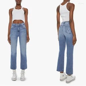 Kvinnors jeans denim fotledslängd byxor 2024 Hög midja blixtlås mode casual