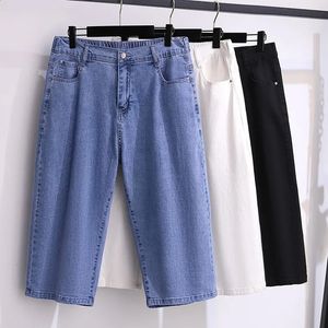 155 kg, Übergröße, Damen, Hüfte, 150, Sommer, lockere Denim-Caprihose, hohe Taille, gerade Stretch, weites Bein, Hose 4XL, 5XL, 6XL, 7XL, 8XL, 9XL240318