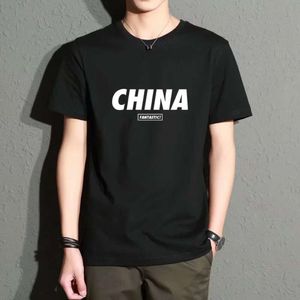 中国のシックな袖の服ホワイトショートTシャツ印刷ファッションブランド中国スタイルのインスメンズ服の夏