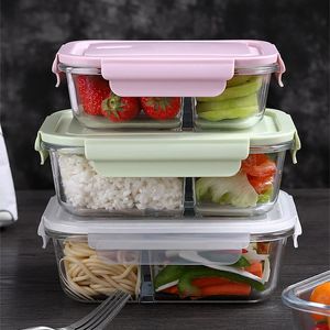 Scatola da pranzo in vetro Scatola sigillata per conservazione fresca con coperchio Scatola da picnic portatile per studenti Contenitore per alimenti speciale riscaldato a microonde Bento Box 240304