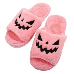 Hausschuhe HPDFPS Halloween Kürbislaterne Pantoffeln 2022 Herbst Weiche pelzige Komfort geschlossener Toe Slides Frauen Größe 3543 Außenschuhe im Freien