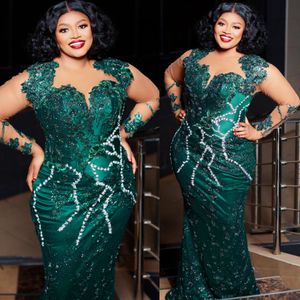 2024 Aso Ebi Dark Green Mermaid Prom Dress Lace Beaded Evening Formal Party Second Reception 50th Birthday Engagement Gowns Dresses Robe De Soiree ZJ191
