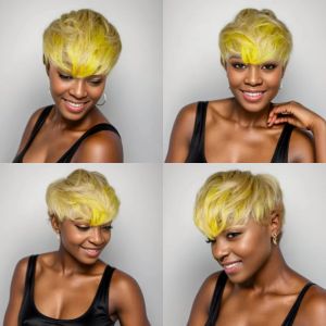 Perücken WIGERA Highlight Synthetische Pixie Cut Ombre Bronw Gelb Honigblond Gold Gemischte kurze gerade Frisur Perücke mit Pony für Frauen