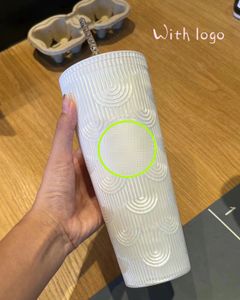 2024 internet celebrity mermaid cup 710ml reusable plastic straw cup with double-layer coffee cup diamond durian cup 240304