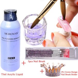 Liquids 7Pcs EMA Acrylic Liquid 75ml Liquid Monomer with Nail Brush Pen Holder for Acrylic Powder Manicure Carve Extension Builder Tips