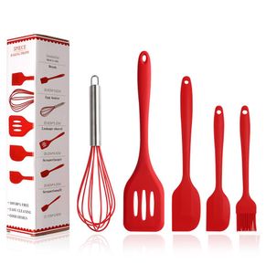 Raschietto in silicone per uso alimentare Set da 5 pezzi Pala Pala Frullino per le uova Forniture rosse Utensili da cucina Set di utensili da cucina con scatola T2005645534