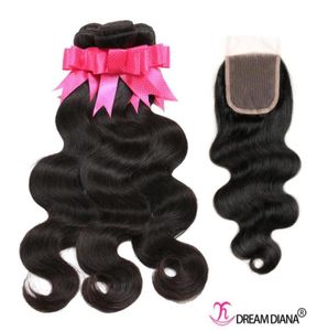 9A Body Wave Human Hair Bundle With Lace Frontal Stängningskvalitet Peruansk Virgin Wefts väver Dyable25803975529188