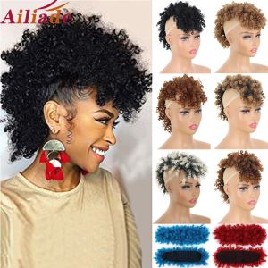 Chignon Chignon Synthetic High Puff Afro Hair Bun Chail de rabo de cavalo com franja Brangs Curly Chignons prende