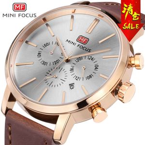 MINI FOCUS Men's Watch Simple and Fashionable Calendar Waterproof Genuine Leather Strap Hot Selling 0023G