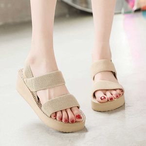 HBP Non-Brand Breathable Cool Thick Soft Bottom Sports Casual High-heeled Youth Straw Woven Beach New Fashion Model Sexy Wedges Sandals Women