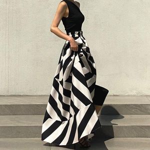 Röcke Vintage Maxirock Midi Lang S für Frauen Koreanischer Stil Falda Larga Unregelmäßig gestreift Goth Mujer Moda 2024