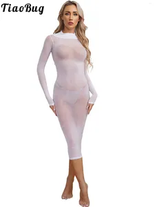 Vestidos casuais mulheres ver embora vestido magro lingerie alta elástico brilhante bodycon manga longa sem mangas namoro clube rave roupas de festa