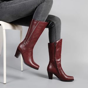 Сапоги Black Wine Red Cloe High Boots Western Cowboy Boots для женщин Длинные зимние ботинки квадратные носки Cowgirl Bonse Boots