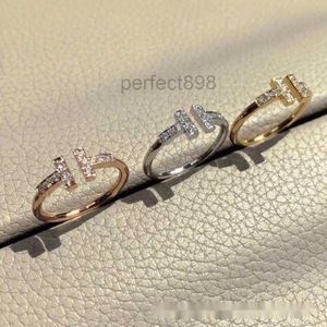 2024 Designer Tijia T-shaped Open Ring Plated with 18K Rose Gold Diamond Mesh Red Diamond White Fritillaria Ring High Edition Fashion Style