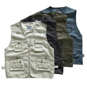 Men's Vests Men Cargo Waistcoat Summer Outdoor Multi-pocket Vest With Zipper Placket V-neck For Pography