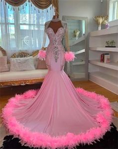 Pretty Pink Velvet Mermaid Prom Dresses 2024 Elegant See Through Plus Size For Birthday Party Gowns For African Women