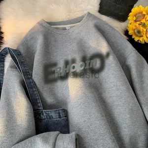 Men's Hoodies Sweatshirts Sweatshirt Letter Print Street Clothing Waffle Loose Unisex Round Neck Hoodies College Pullovers 24318